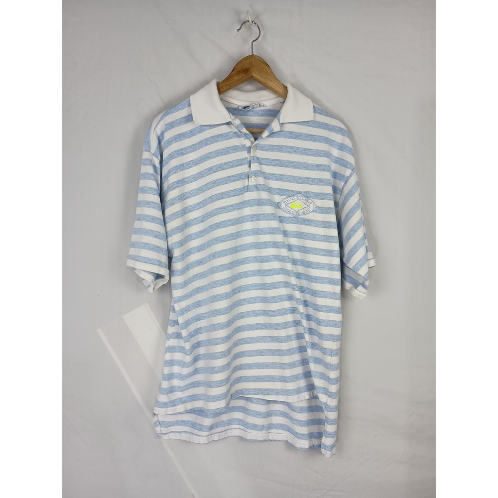 Vintage Quiksilver Made In USA Size Medium Polo Blue And White Striped